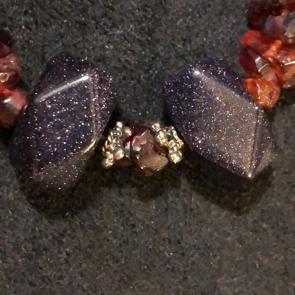 VTG Garnet /Blue Gold Stone 925 Sterling Silver Clasp Necklace. New Condition. - Picture 5 of 15